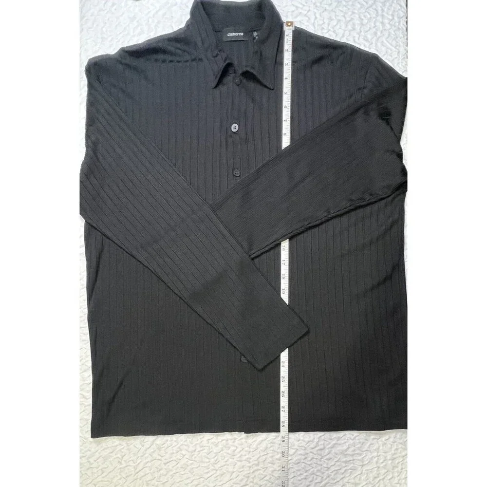 Liz Claiborne Womens Black Blouse Long Sleeve Ribbed LARGE Stretch NWOT - Picture 4 of 5